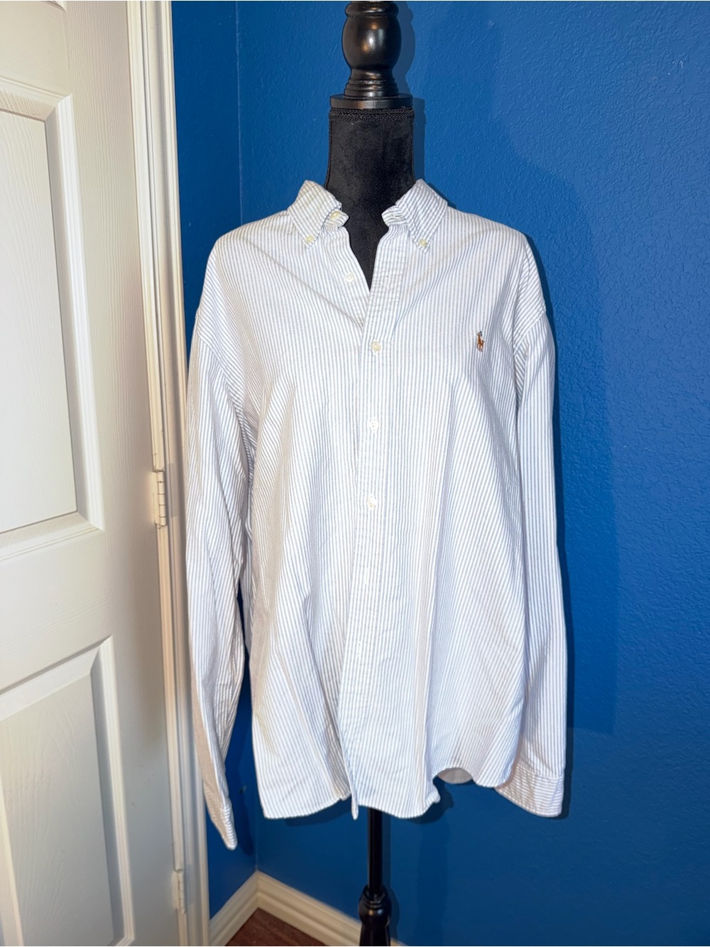 Ralph Lauren White Shirt with Light Blue Pinstripes Button-Down